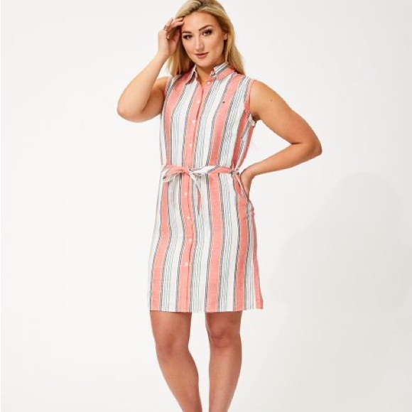 Tommy Hilfiger linen coral vertical stripe dress - Picture 1 of 8